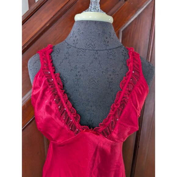 Vintage California Dynasty Red Satin & Lace Nightgown With Sequins Detail Size S - Picture 2 of 9